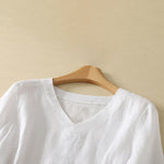 Buddha Stones Summer Minimalist V Neck Solid Women's Short Sleeve T-Shirts