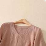 Buddha Stones Summer Minimalist V Neck Solid Women's Short Sleeve T-Shirts