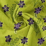 Buddha Stones Pure Cotton Purple Floral Leaf Pattern Women's Elastic Waist Pants With Pockets