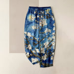 Buddha Stones Van Gogh Starry Sky Almond Blossom Pattern Women's Elastic Waist Pants With Pockets