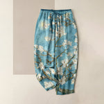 Buddha Stones Van Gogh Starry Sky Almond Blossom Pattern Women's Elastic Waist Pants With Pockets