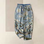 Buddha Stones Van Gogh Starry Sky Almond Blossom Pattern Women's Elastic Waist Pants With Pockets