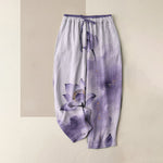 Buddha Stones Pure Cotton Lotus Gold Fleck Pattern Women's Elastic Waist Pants With Pockets