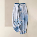 Buddha Stones Pure Cotton Lotus Gold Fleck Pattern Women's Elastic Waist Pants With Pockets