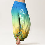 Buddha Stones Pure Cotton Ink Wash Mountain Gradient Pattern Women's Elastic Waist Harem Pants