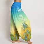 Buddha Stones Pure Cotton Ink Wash Mountain Gradient Pattern Women's Elastic Waist Harem Pants
