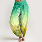 Buddha Stones Pure Cotton Ink Wash Mountain Gradient Pattern Women's Elastic Waist Harem Pants