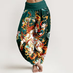 Buddha Stones Pure Cotton Mythical Phoenix Flame Pattern Women's Elastic Waist Harem Pants