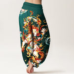 Buddha Stones Pure Cotton Mythical Phoenix Flame Pattern Women's Elastic Waist Harem Pants