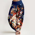 Buddha Stones Pure Cotton Mythical Phoenix Flame Pattern Women's Elastic Waist Harem Pants