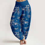 Buddha Stones Pure Cotton Oriental Cloud Floral Pattern Women's Elastic Waist Harem Pants