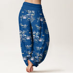 Buddha Stones Pure Cotton Oriental Cloud Floral Pattern Women's Elastic Waist Harem Pants