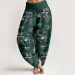 Buddha Stones Pure Cotton Oriental Cloud Floral Pattern Women's Elastic Waist Harem Pants