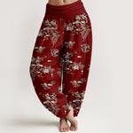 Buddha Stones Pure Cotton Oriental Cloud Floral Pattern Women's Elastic Waist Harem Pants