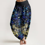 Buddha Stones Pure Cotton Celestial Galaxy Butterfly Pattern Women's Elastic Waist Harem Pants