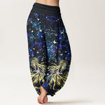 Buddha Stones Pure Cotton Celestial Galaxy Butterfly Pattern Women's Elastic Waist Harem Pants