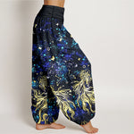 Buddha Stones Pure Cotton Celestial Galaxy Butterfly Pattern Women's Elastic Waist Harem Pants