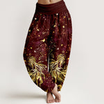 Buddha Stones Pure Cotton Celestial Galaxy Butterfly Pattern Women's Elastic Waist Harem Pants