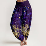 Buddha Stones Pure Cotton Celestial Galaxy Butterfly Pattern Women's Elastic Waist Harem Pants
