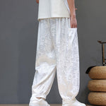 Buddha Stones Summer Drawstring Cloud Pattern Solid Elastic Waist Men's Harem Pants With Pockets