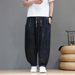 Buddha Stones Summer Drawstring Cloud Pattern Solid Elastic Waist Men's Harem Pants With Pockets