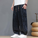 Buddha Stones Summer Drawstring Cloud Pattern Solid Elastic Waist Men's Harem Pants With Pockets