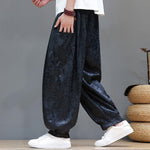 Buddha Stones Summer Drawstring Cloud Pattern Solid Elastic Waist Men's Harem Pants With Pockets