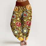 Buddha Stones Pure Cotton Bohemian Lotus Vine Pattern Women's Elastic Waist Harem Pants