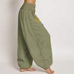 Buddha Stones Pure Cotton Gold Sun Moon Phases Pattern Women's Elastic Waist Harem Pants