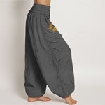Buddha Stones Pure Cotton Gold Sun Moon Phases Pattern Women's Elastic Waist Harem Pants