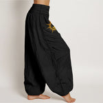 Buddha Stones Pure Cotton Gold Sun Moon Phases Pattern Women's Elastic Waist Harem Pants