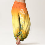 Buddha Stones Pure Cotton Ink Wash Mountain Gradient Pattern Women's Elastic Waist Harem Pants