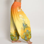 Buddha Stones Pure Cotton Ink Wash Mountain Gradient Pattern Women's Elastic Waist Harem Pants