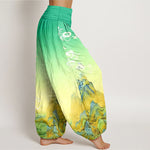 Buddha Stones Pure Cotton Ink Wash Mountain Gradient Pattern Women's Elastic Waist Harem Pants