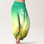 Buddha Stones Pure Cotton Ink Wash Mountain Gradient Pattern Women's Elastic Waist Harem Pants