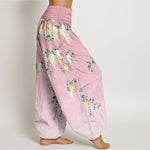 Buddha Stones Pure Cotton White Yellow Blossom Cluster Pattern Women's Elastic Waist Harem Pants