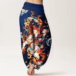 Buddha Stones Pure Cotton Mythical Phoenix Flame Pattern Women's Elastic Waist Harem Pants