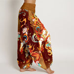 Buddha Stones Pure Cotton Mythical Phoenix Flame Pattern Women's Elastic Waist Harem Pants