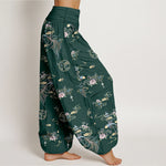 Buddha Stones Pure Cotton Oriental Cloud Floral Pattern Women's Elastic Waist Harem Pants