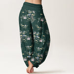 Buddha Stones Pure Cotton Oriental Cloud Floral Pattern Women's Elastic Waist Harem Pants