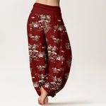 Buddha Stones Pure Cotton Oriental Cloud Floral Pattern Women's Elastic Waist Harem Pants