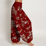 Buddha Stones Pure Cotton Oriental Cloud Floral Pattern Women's Elastic Waist Harem Pants