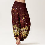 Buddha Stones Pure Cotton Celestial Galaxy Butterfly Pattern Women's Elastic Waist Harem Pants