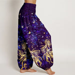 Buddha Stones Pure Cotton Celestial Galaxy Butterfly Pattern Women's Elastic Waist Harem Pants