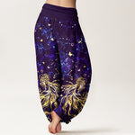 Buddha Stones Pure Cotton Celestial Galaxy Butterfly Pattern Women's Elastic Waist Harem Pants