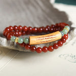 Buddha Stones Red Agate Green Aventurine Five Buddhist Precepts Double Wrap Balance Bracelet