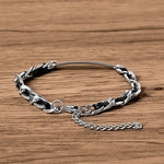 Buddha Stones Chain Leather Inlay Bar Plate Braided Leather Strengthen Cuban Bracelet