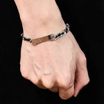 Buddha Stones Chain Leather Inlay Bar Plate Braided Leather Strengthen Cuban Bracelet
