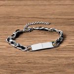 Buddha Stones Chain Leather Inlay Bar Plate Braided Leather Strengthen Cuban Bracelet