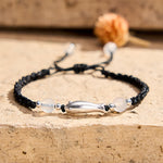 Buddha Stones 999 Sterling Silver Koi Fish White Agate Braided Rope Protection Bracelet